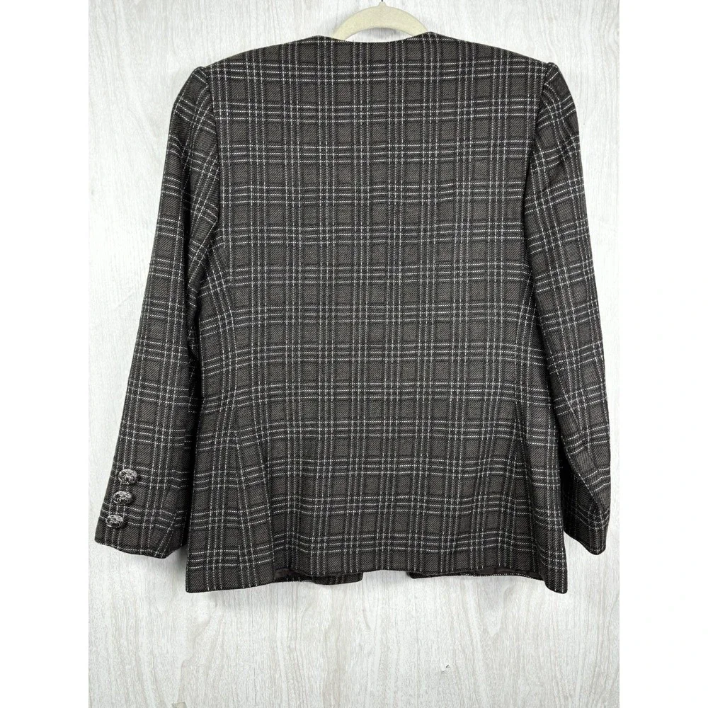 Vintage Wool Plaid Blazer Women's 10 Brown Union Made USA Classic‎ Chic